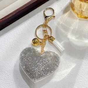 New puffy heart rhinestone purse charm keychain